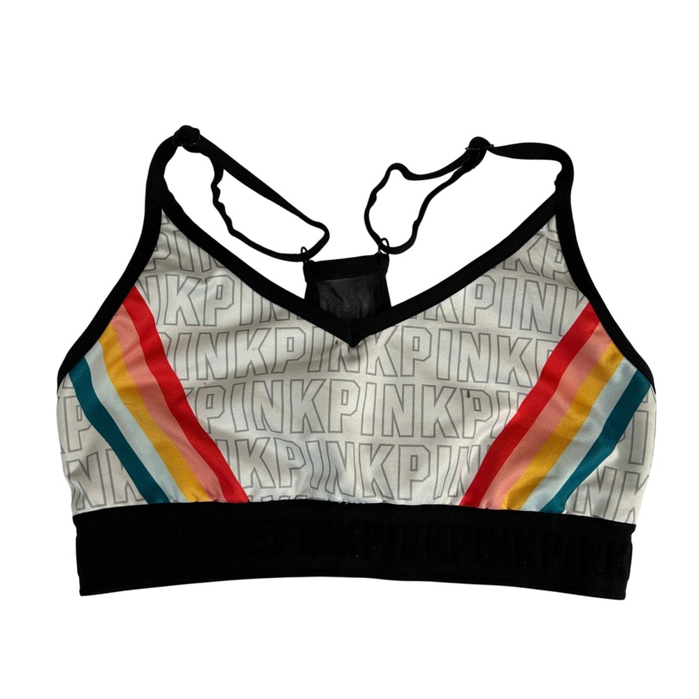 PINK Victoria's Secret Ultimate Lightly Lined Sports Bra Rainbow Logo Small